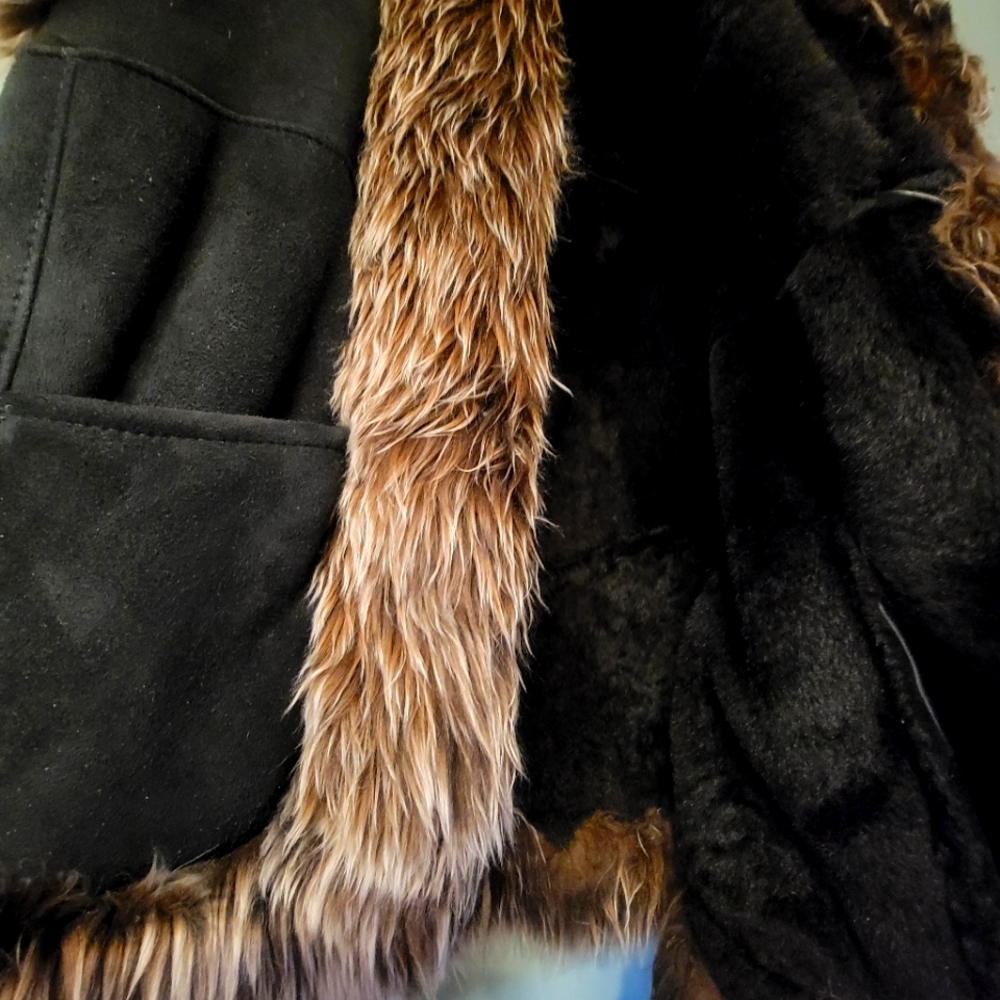 Custom made black and brown original sheep skin vest in/out with hook and eye